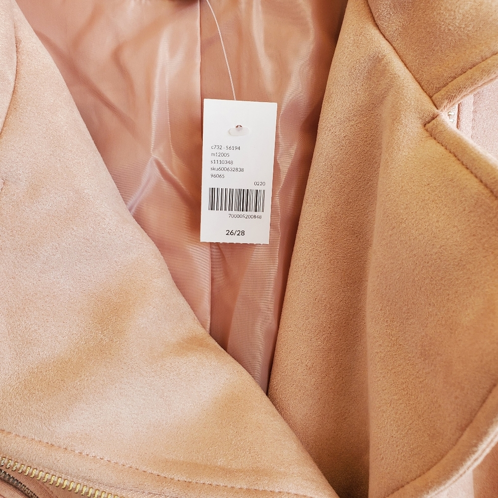 Lane Bryant Blush Pink Faux Suede Moto Jacket Asymmetrical Zip Size 26 28 - Picture 6 of 9